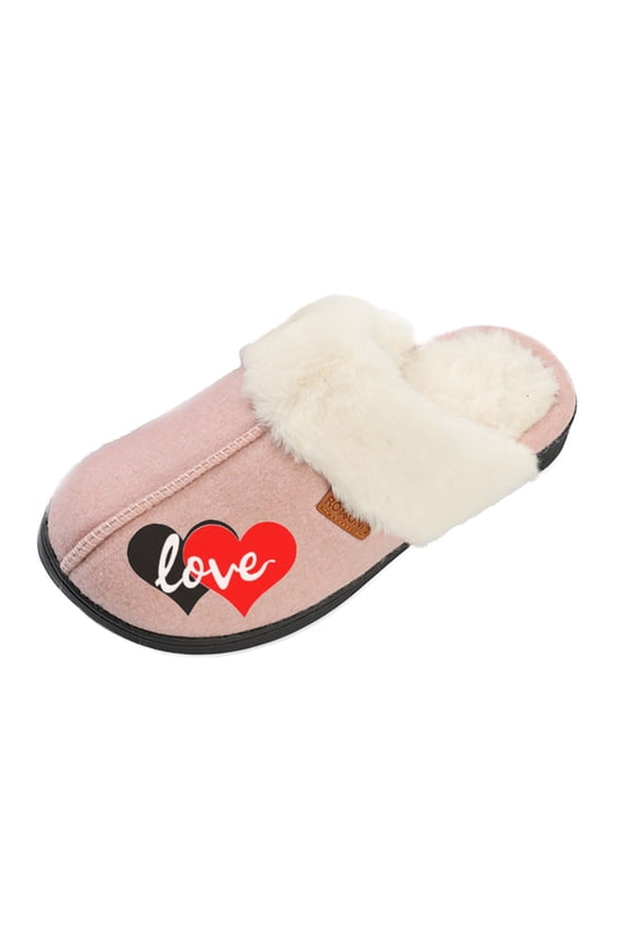 Women’s Customized Cozy Slippers, Faux Fur Lined Indoor Outdoor House Shoes, Memory Foam Winter Clog Footwear, Personalized Custom Gift Slipper for Valentines Day