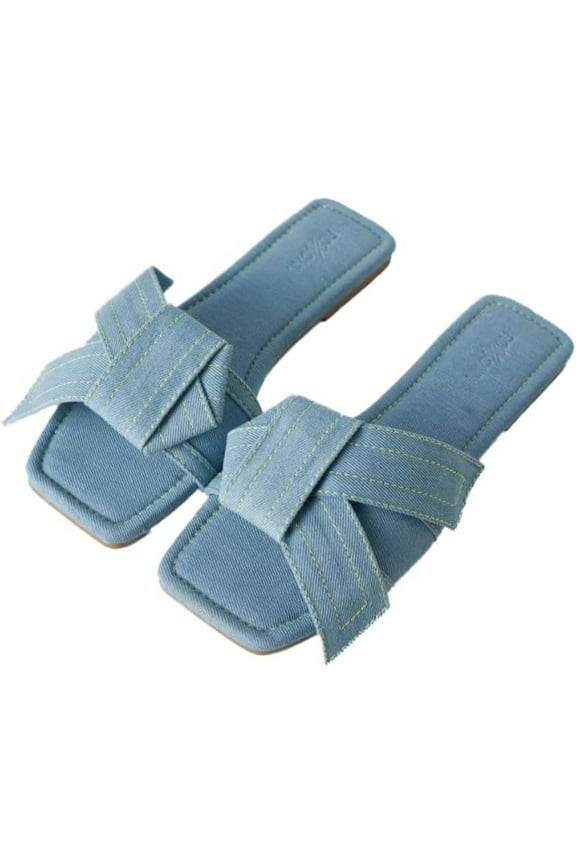 Women's Fashion Casual Daily Wear Slide Shoes, Open Toe Slip On Slide Sandals, Denim Flat Slides
