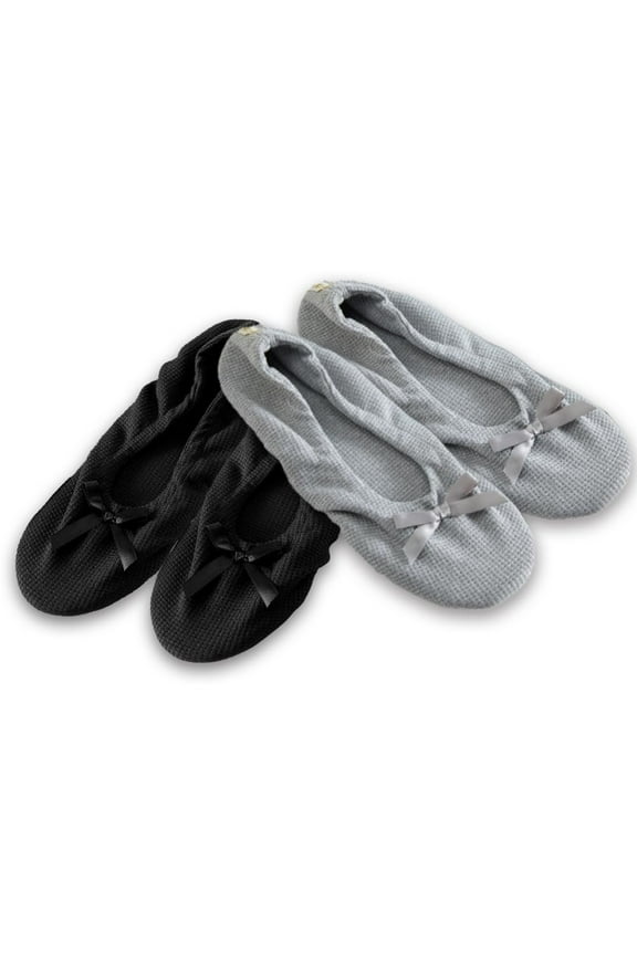 Women's Flat Slip On Terry Classic Cotton & Velour Ballerina Slippers Pack of 2