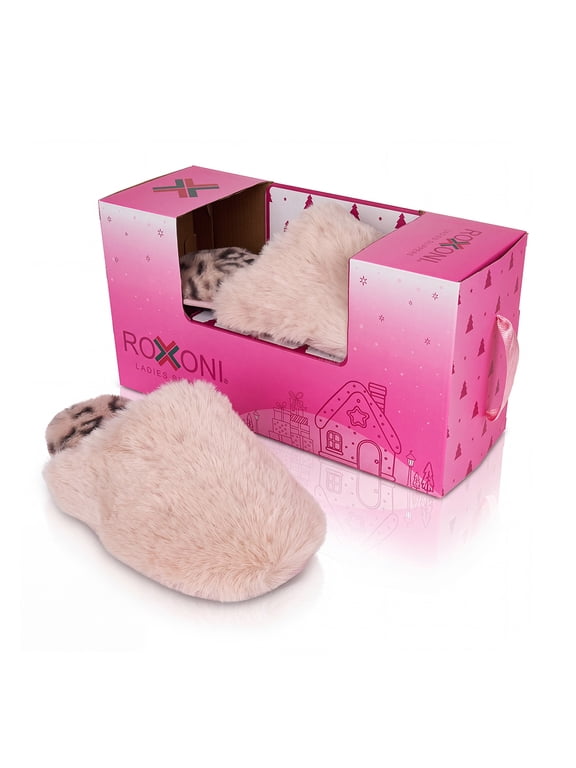Women's Fluffy Faux Fur Clog Slippers with Gift Box for Christmas & Holidays