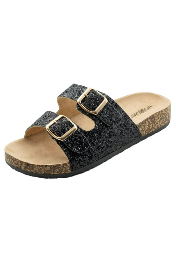 Women's Gliters Comfort Flat Sandals Double Buckle Adjustable Straps Flat Slides Footbed Suede