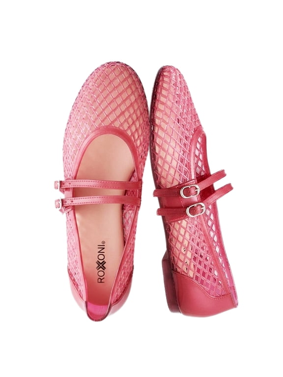Women’s Double Strap Jelly Mary Jane Flats, Lightweight Breathable Ballet Flats