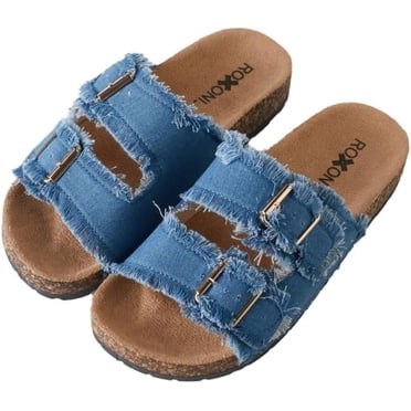 Women Fashion Shoes Dressy Women's Floral Slide Sandals Square Open Toe ...