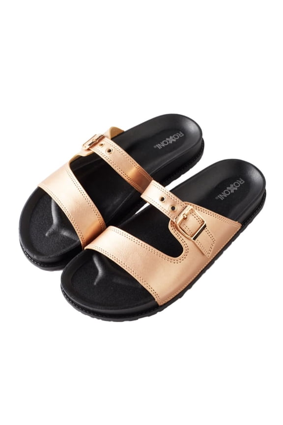Women's Open Toe Adjustable Strap Slide Sandals - Comfortable Slip-Ons with Padded Insole