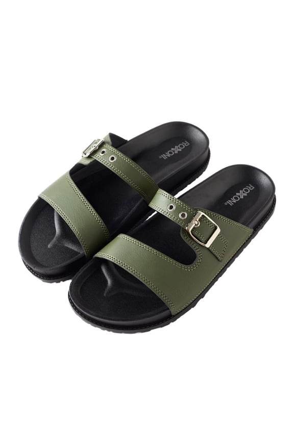 Women's Open Toe Adjustable Strap Slide Sandals - Comfortable Slip-Ons with Padded Insole