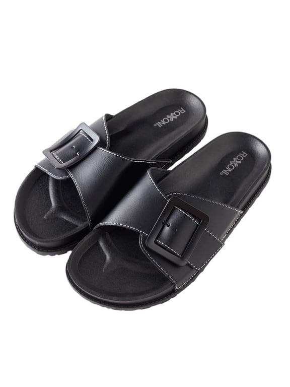 Women's Open Toe Big Adjustable Strap Slide Sandals - Stylish and Comfortable Slip-Ons with Wide Strap Design