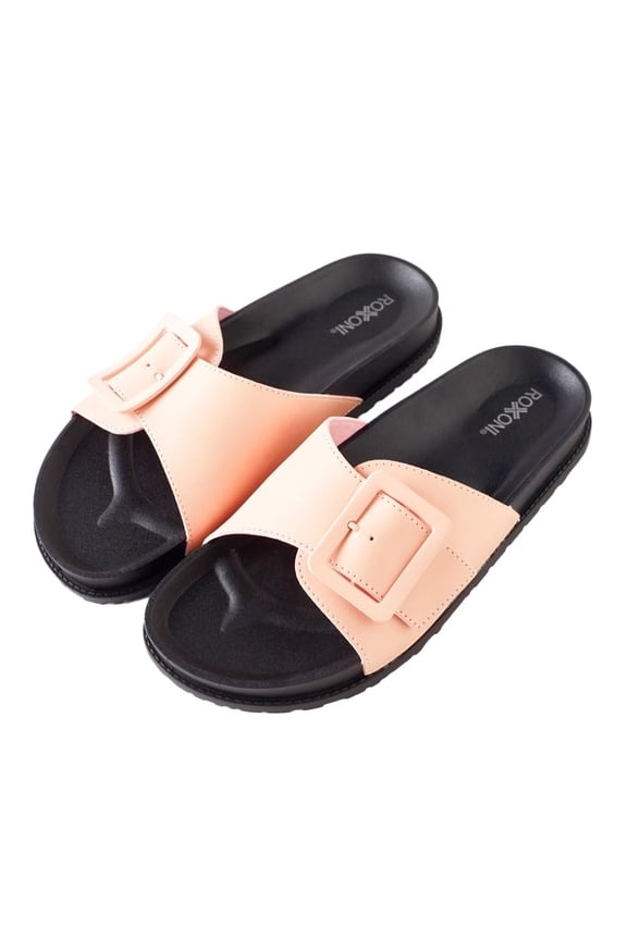 Women's Open Toe Big Adjustable Strap Slide Sandals - Stylish and Comfortable Slip-Ons with Wide Strap Design