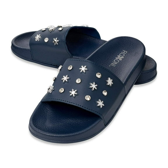 Roxoni Women's Slide Sandals with Snow Flakes and Diamond Design Strap -sizes 6 to 11 -style #3116
