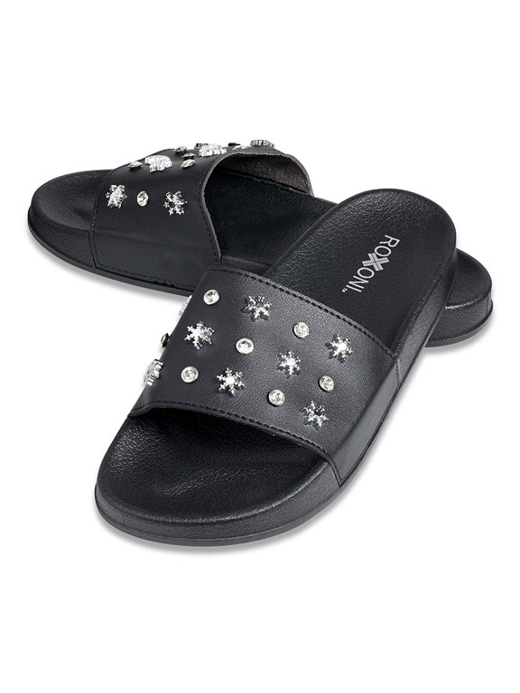 Women's Slide Sandals with Snow Flakes and Diamond Design Strap -sizes 6 to 11 -style #3116