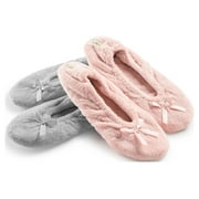 Roxoni Women's Terry Classic Cotton & Velour Ballerina Slippers Pack of 2 (runs small, size up)