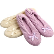 ROXONI Women's Terry Classic Cotton & Velour Ballerina Slippers Pack of 2