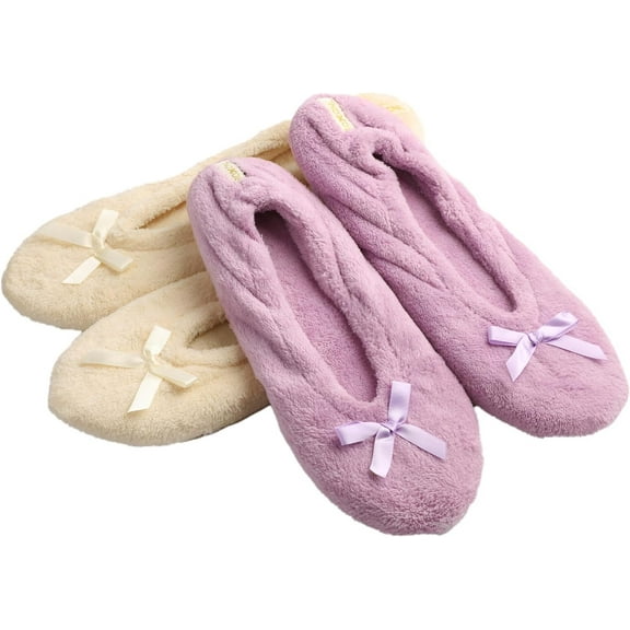 Roxoni Women's Terry Classic Cotton & Velour Ballerina Slippers Pack of 2 (runs small, size up)