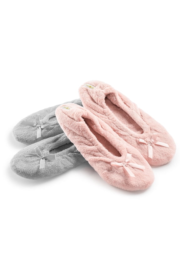Women's Terry Classic Cotton & Velour Ballerina Slippers Pack of 2 (runs small, size up)