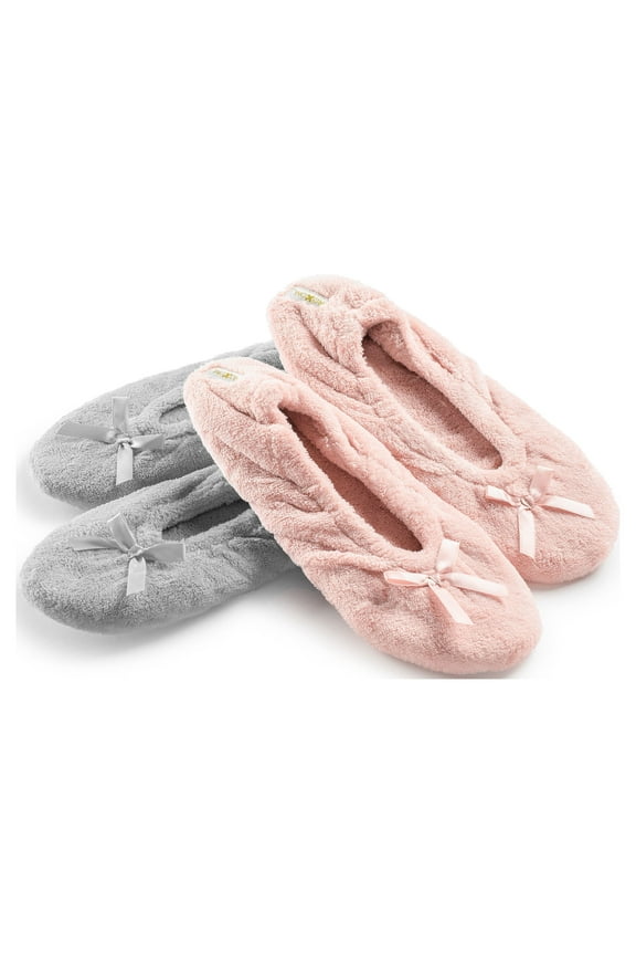 Women's Terry Classic Cotton & Velour Ballerina Slippers Pack of 2 (runs small, size up)