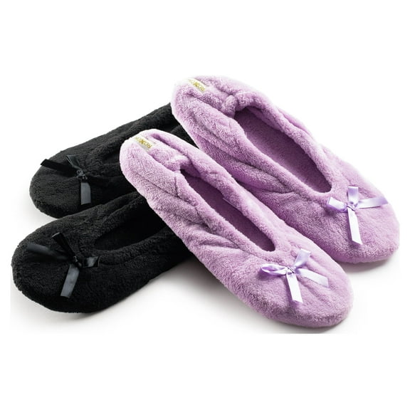 Roxoni Women's Terry Classic Cotton & Velour Ballerina Slippers Pack of 2 (runs small, size up)