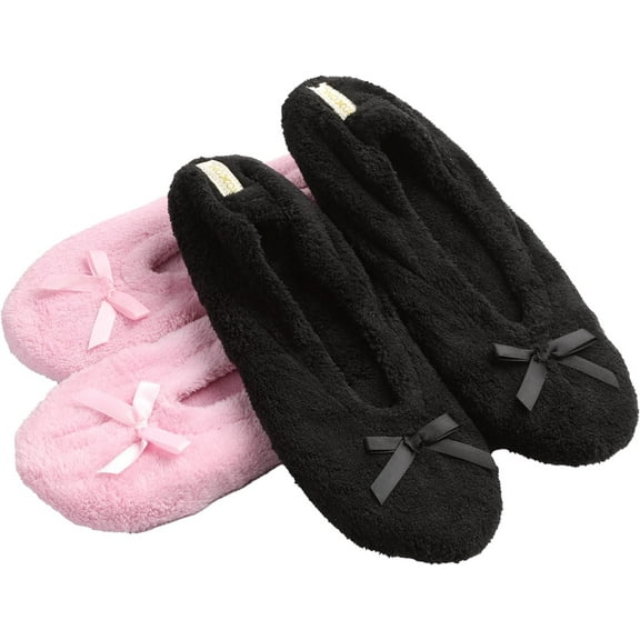 Roxoni Women's Terry Classic Cotton & Velour Ballerina Slippers Pack of 2 (runs small, size up)