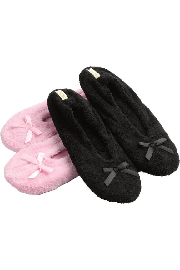 Women's Terry Classic Cotton & Velour Ballerina Slippers Pack of 2 (runs small, size up)