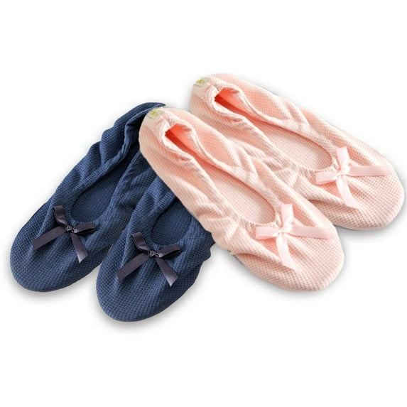 Roxoni Women's Terry Classic Cotton & Velour Ballerina Slippers Pack of 2