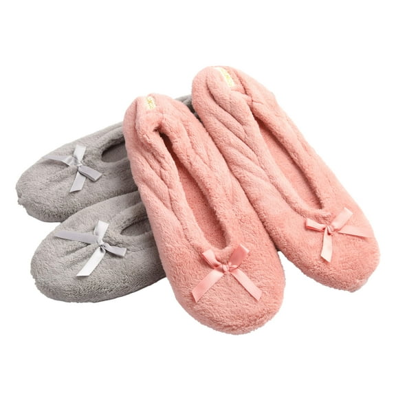 Roxoni Women's Terry Classic Cotton & Velour Ballerina Slippers Pack of 2