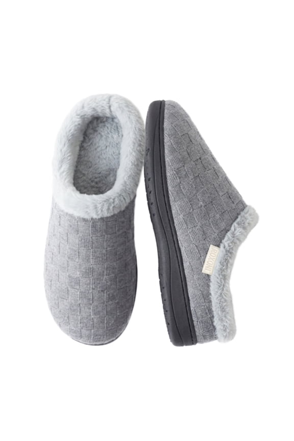 Women’s Woven Knit Fleece Clog Slippers, Cozy Plush Faux Fur Lined Memory Foam House Shoes