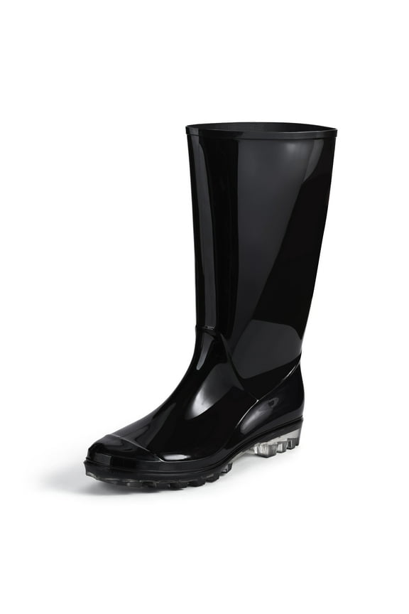 Womens Black Rubber Rain Boots Wide Calf Waterproof and Clear Sole