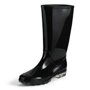 Roxoni Womens Black Rubber Rain Boots Wide Calf Waterproof and Clear Sole