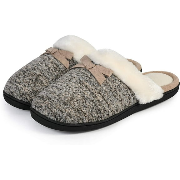 Roxoni Women's Cozy Memory Foam Slippers, Fuzzy Warm Faux Fur, Anti-Skid Rubber Sole