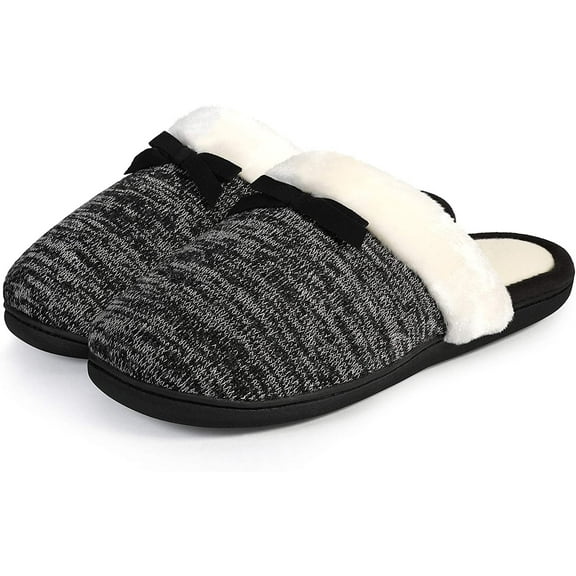 Roxoni Women's Cozy Memory Foam Slippers, Fuzzy Warm Faux Fur, Anti-Skid Rubber Sole