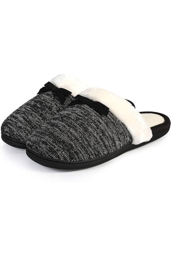 Women's Cozy Memory Foam Slippers, Fuzzy Warm Faux Fur, Anti-Skid Rubber Sole