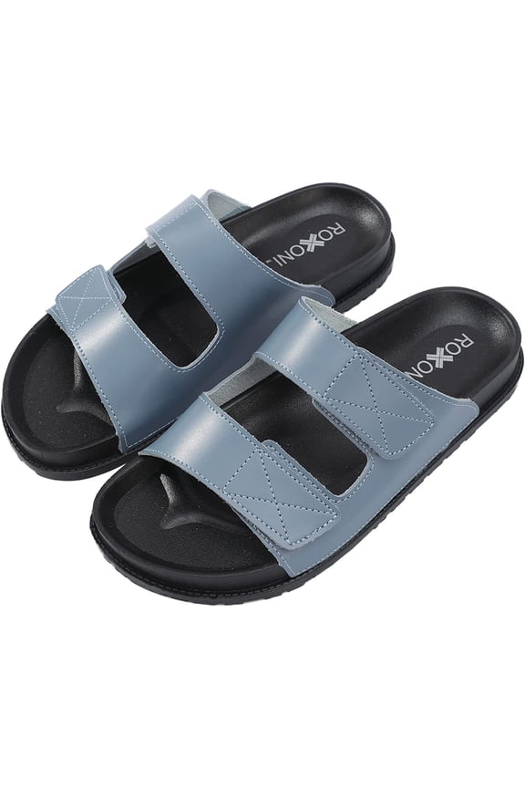 Womens Cushioned Two Strap Footbed Sandals Lightweight Open Toe Slide Sandals