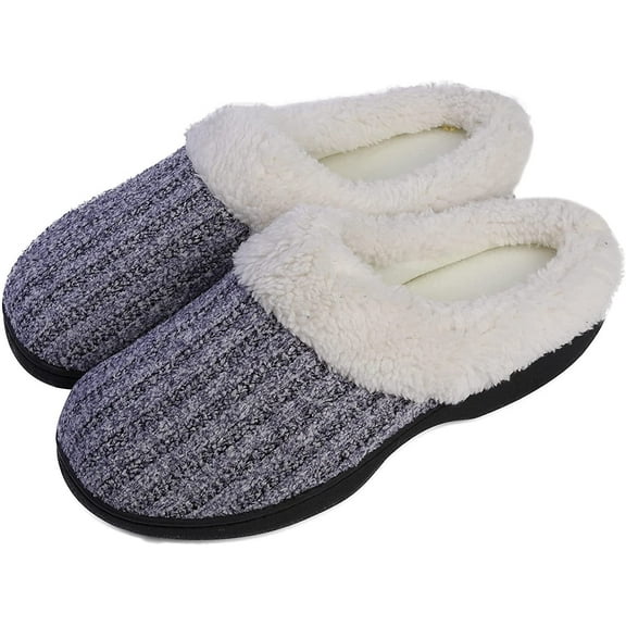 Roxoni Womens House Slippers Knit Fleece Lined House Shoes Cozy Clog Purple