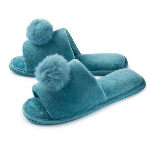 Roxoni Womens Slippers Lovely Velvet Pom-pom Open Toe House Slides