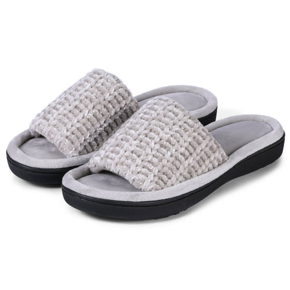 Roxoni Womens Soft Open Toe Slide Slippers, Indoor Outdoor Rubber Sole