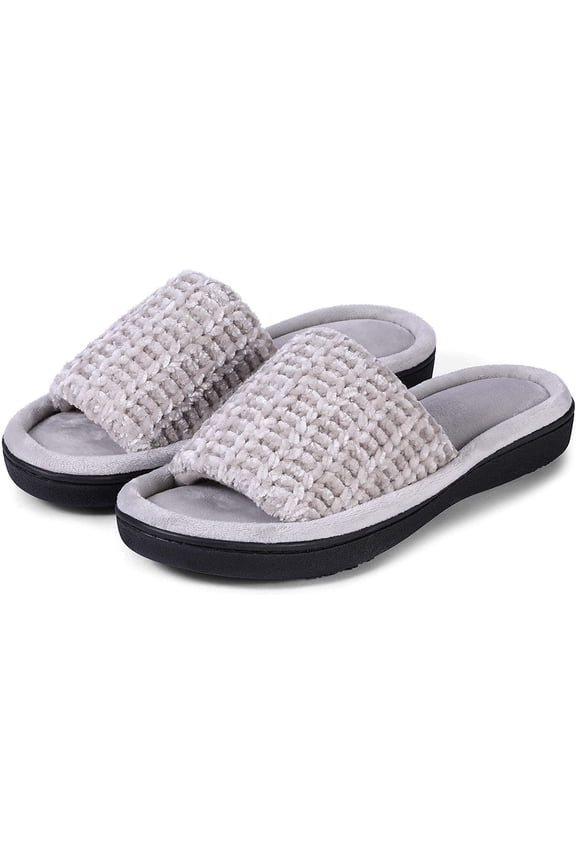 Womens Soft Open Toe Slide Slippers, Indoor Outdoor Rubber Sole