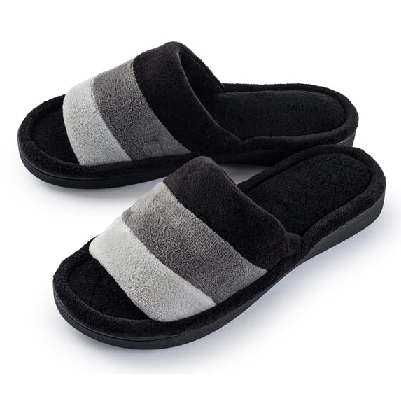 Roxoni Womens Terry Multicolor Striped Slide Slipper Black