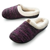 Roxoni Womens Warm Winter Slippers, Knit Outer & Fleece Inner,Rubber Sole -sizes 6 to 11 -style #2110