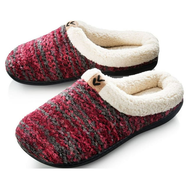 Roxoni Womens Warm Winter Slippers, Knit Outer & Fleece Inner,Rubber ...