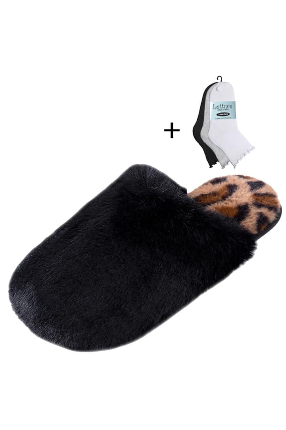 Womens Winter Cozy Slippers with 3PK Ankle Socks Fuzzy, Furry & Warm Gift Bundle