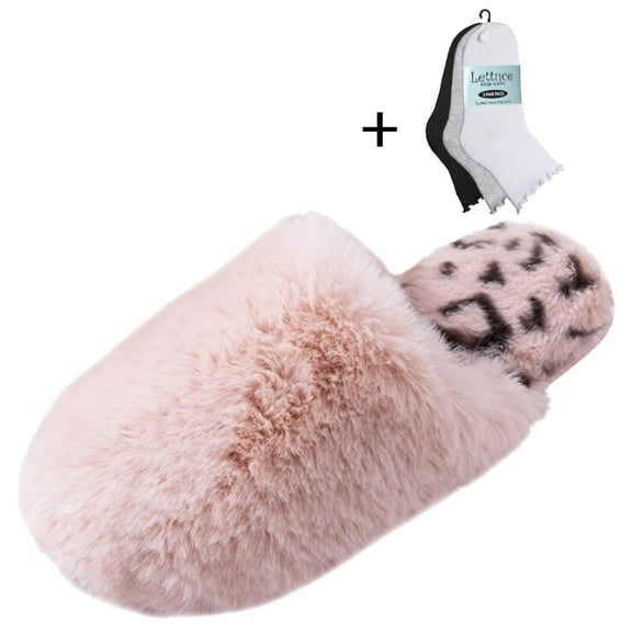 Roxoni Womens Winter Cozy Slippers with 3PK Ankle Socks  Fuzzy, Furry & Warm Gift Bundle