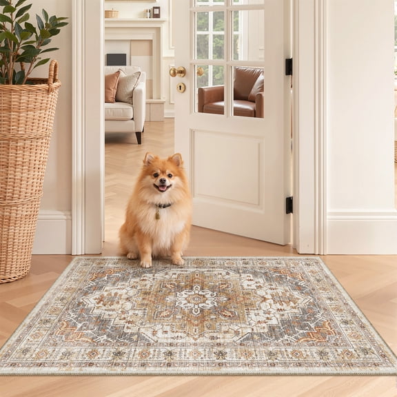 Roxstand 2x3 Washable Accent Rug Turmeric Non Slip Vintage Distressed for Kitchen Entryway Hallway Farmhouse
