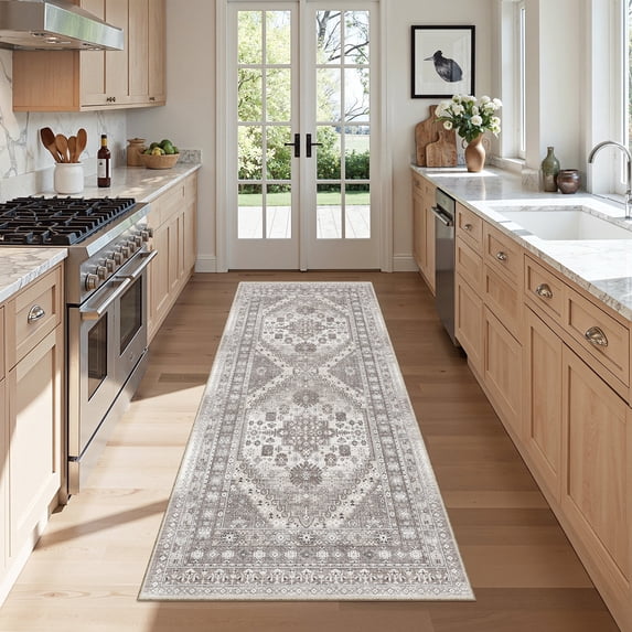 Roxstand 2'x6' Washable Runner Rug for Hallway Entrance Bedroom Entryway, Vintage Oriental Non Slip Stain Resistant Kitchen Rugs, Brown