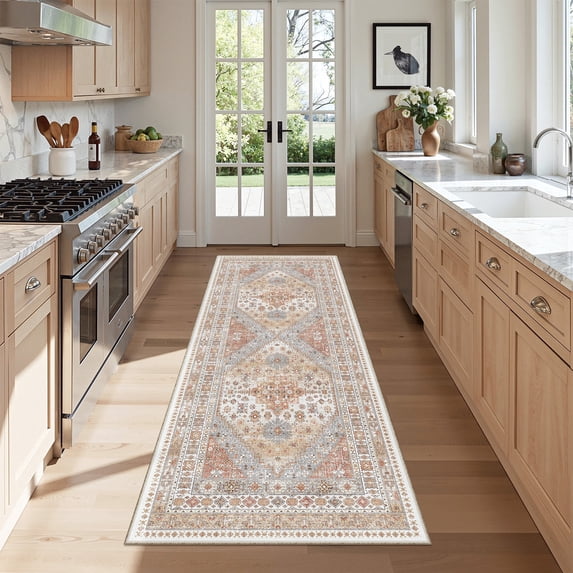 Roxstand 2'x6' Washable Runner Rug for Hallway Entrance Bedroom Entryway, Vintage Oriental Non Slip Stain Resistant Kitchen Rugs, Orange