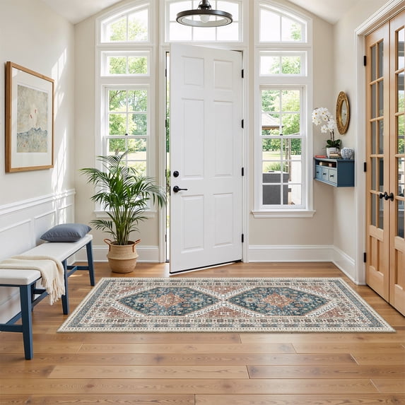 Roxstand 2'x6' Washable Runner Rug for Hallway Entrance Bedroom Entryway, Vintage Oriental Non Slip Stain Resistant Kitchen Rugs, Blue