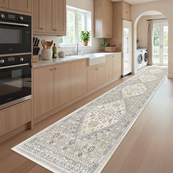 Roxstand 2'x8' Washable Runner Rug for Hallway Entrance Bedroom Entryway, Vintage Oriental Non Slip Stain Resistant Kitchen Rugs, Beige