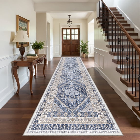 Roxstand 2'x8' Washable Runner Rug for Hallway Entrance Bedroom Entryway, Vintage Oriental Non Slip Stain Resistant Kitchen Rugs, Blue