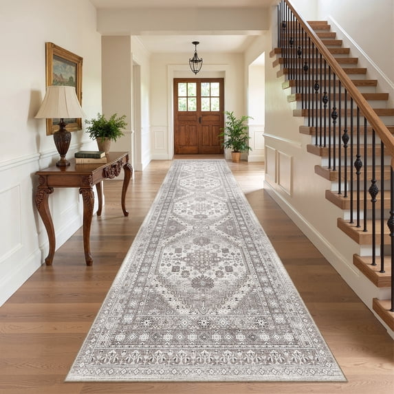 Roxstand 2'x8' Washable Runner Rug for Hallway Entrance Bedroom Entryway, Vintage Oriental Non Slip Stain Resistant Kitchen Rugs, Brown