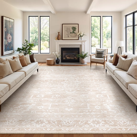 Roxstand 8x10 Washable Area Rug Non-Slip Floor Carpet for Kitchen Entryway Doorway Living Room Bedroom, Beige