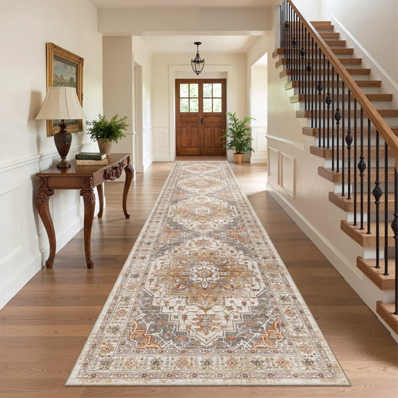 Roxstand 2'x10' Washable Runner Rug for Hallway Entrance Bedroom Entryway, Vintage Non Slip Stain Resistant Kitchen Rugs, Turmeric