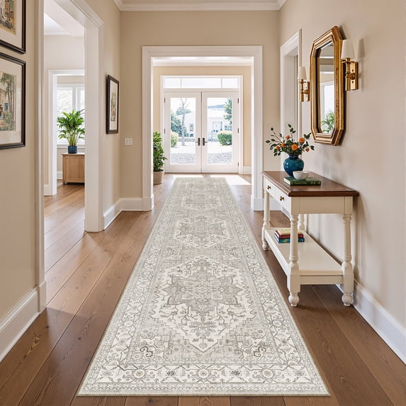 Roxstand 2'x10' Washable Runner Rug for Hallway Entrance Bedroom Entryway, Vintage Non Slip Stain Resistant Kitchen Rugs, Beige