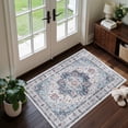 thumbnail image 1 of Roxstand 2'x3' Washable Entryway Rug, Vintage Non Slip Stain Resistant Small Accent Throw Kitchen Rugs, Blue, 1 of 10